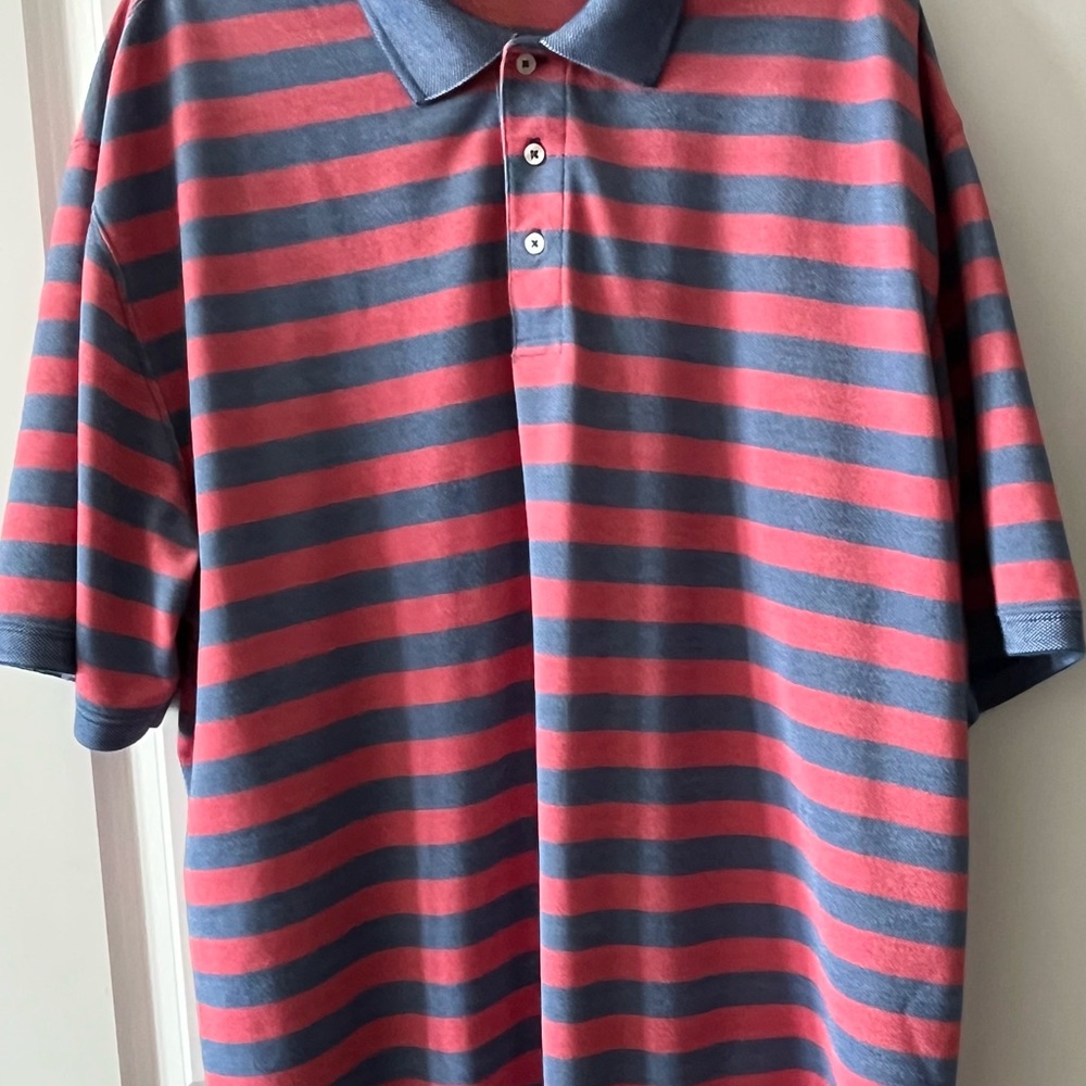 The Foundry Supply Co Red and Blue Striped Polo Shirt